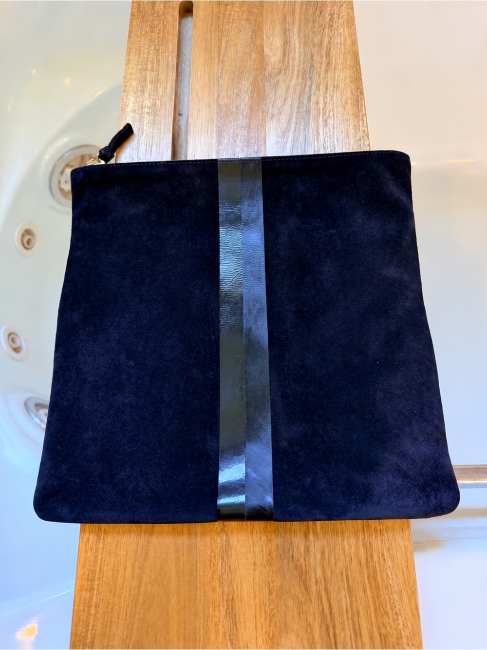 Clare V Foldover Clutch - Navy Suede w/ Stripes $245 (no tabs)